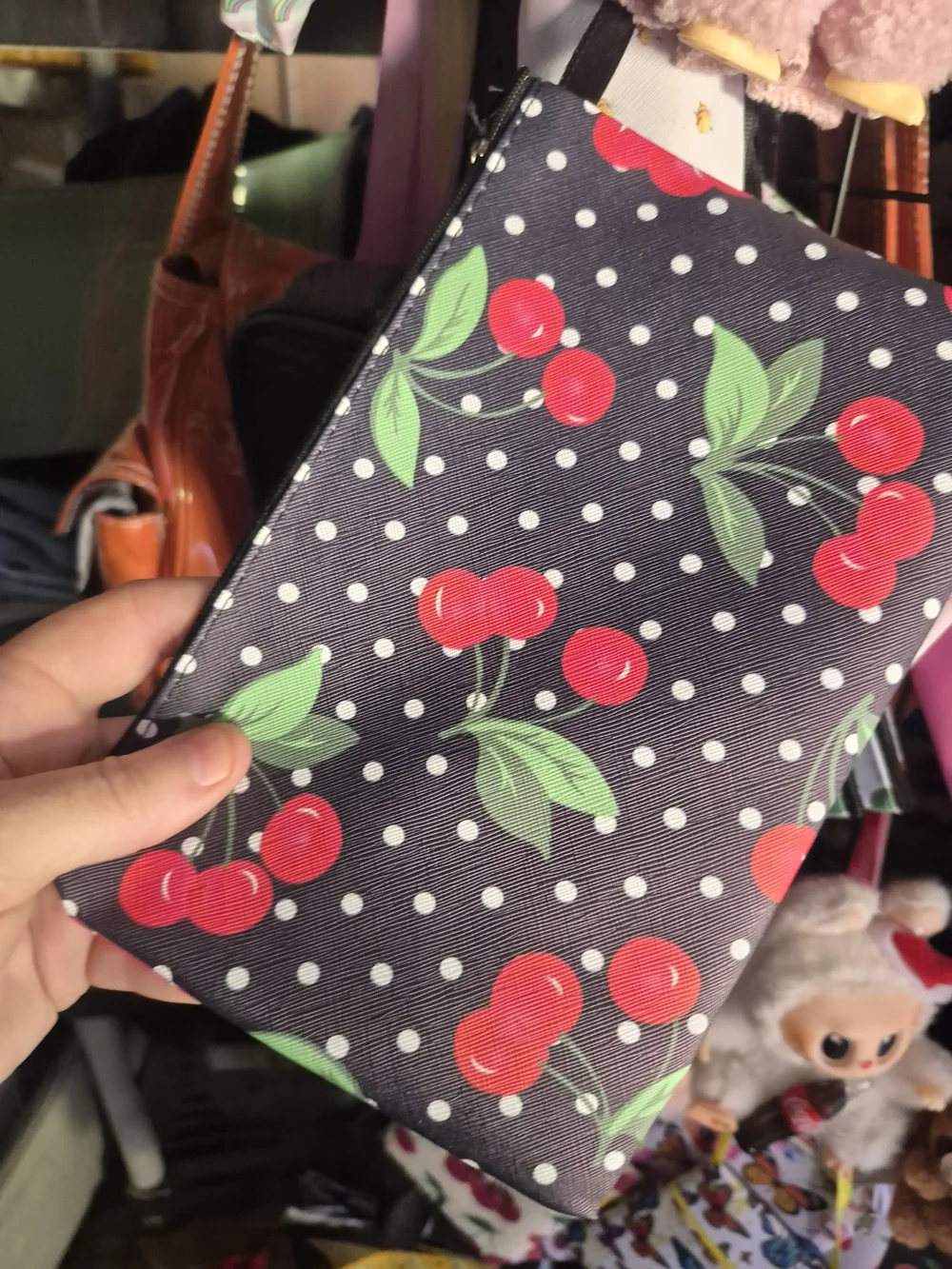 Cherry Print Cosmetic Pouch - Red Cherry Pattern